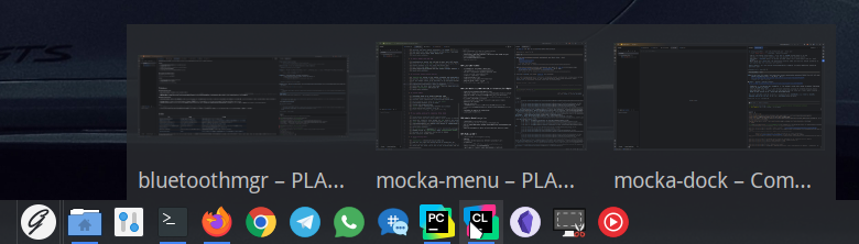 Mocka Dock showing window thumbnails for an app with several windows